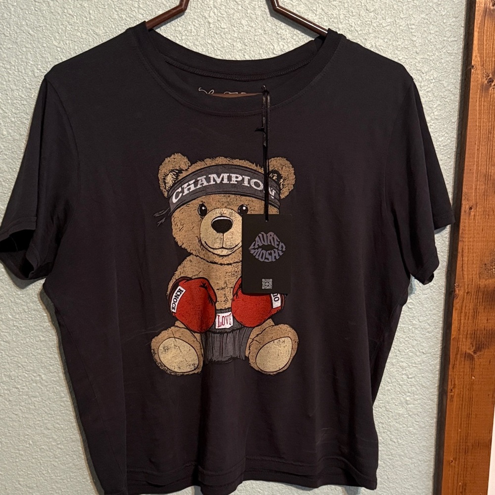 Lauren Moshi NWT Graphic Teddy Bear Champion Tee in Onyx - Picture 4 of 7